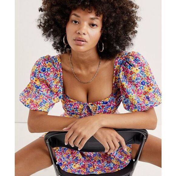 NWT For Love & Lemons Sasha Mini Dress Blue Dizzy Floral - Picture 2 of 14